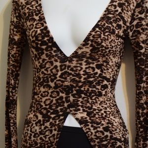 Sexy animal print high-low long sleeve top